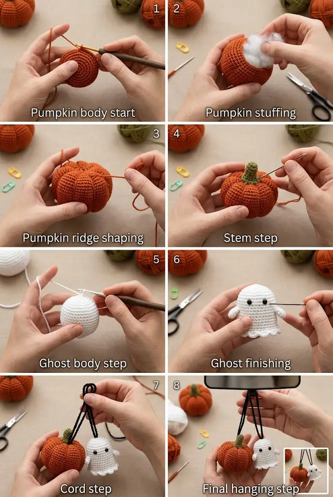Crochet Pumpkin & Ghost Car Charm Pattern