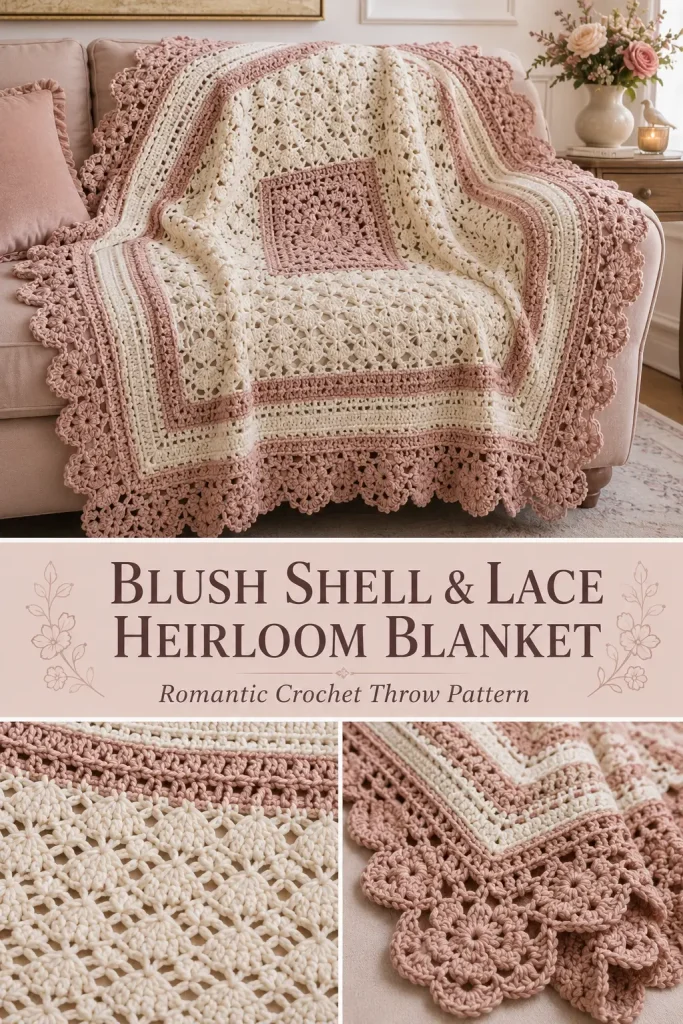Blush Shell & Lace Heirloom Crochet Blanket Pattern