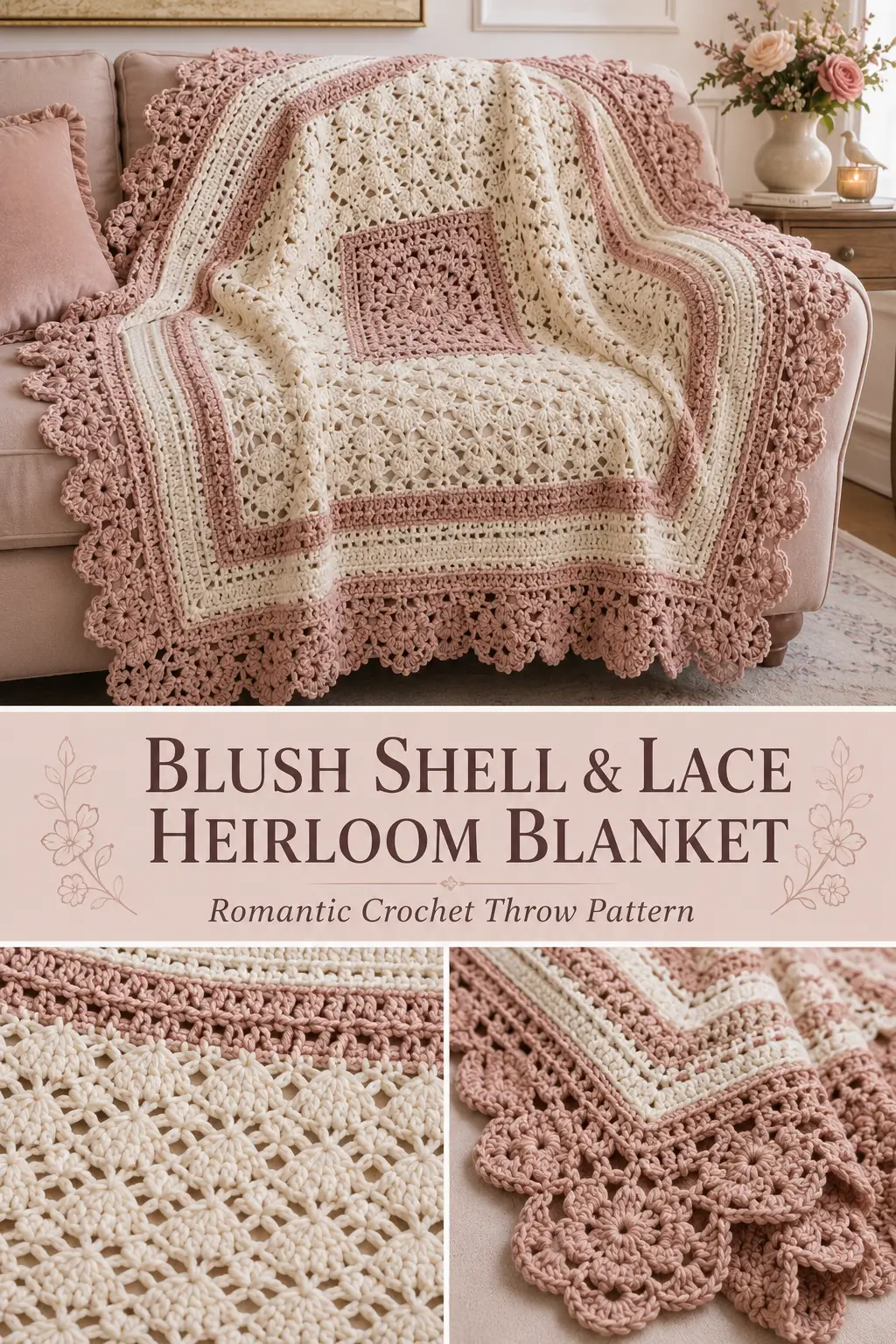 Blush Shell & Lace Heirloom Crochet Blanket Pattern