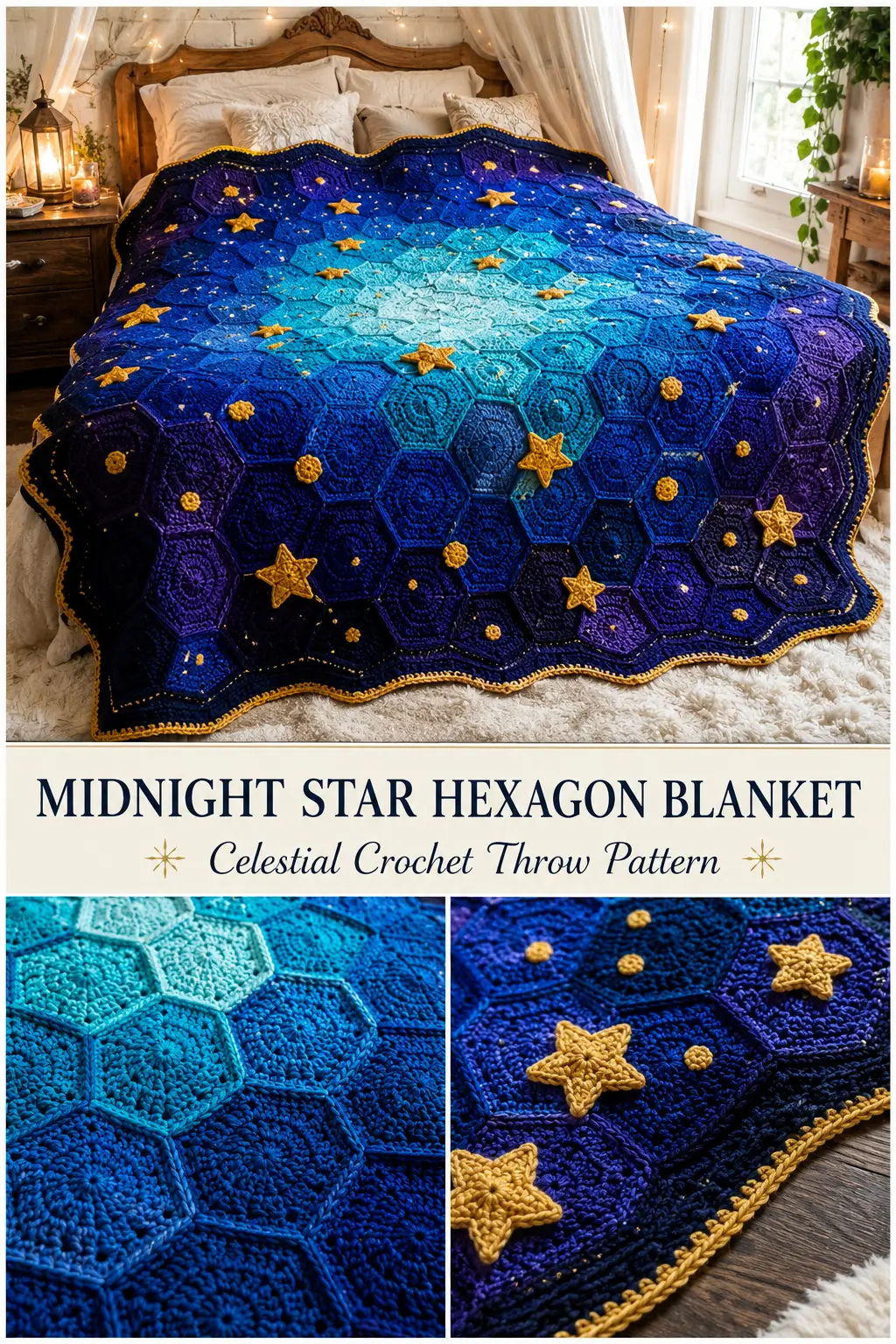 Midnight Star Hexagon Crochet Blanket Pattern