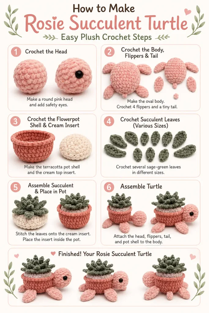 Rosie Succulent Turtle Amigurumi Crochet Pattern