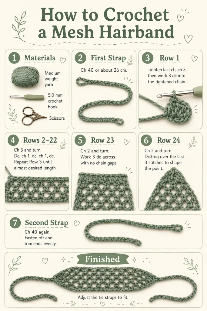 Easy Crochet Mesh Hairband Tutorial | 10-Minute Crochet Hairband Pattern