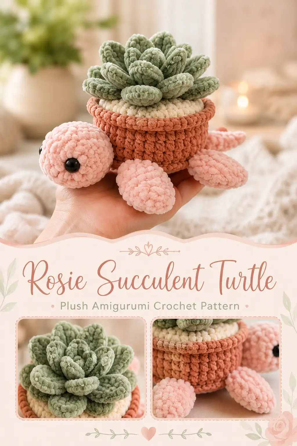 Rosie Succulent Turtle Amigurumi Crochet Pattern
