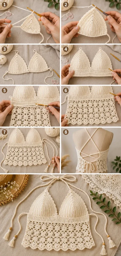 Meadow Lace Tie-Back Crochet Crop Top Pattern