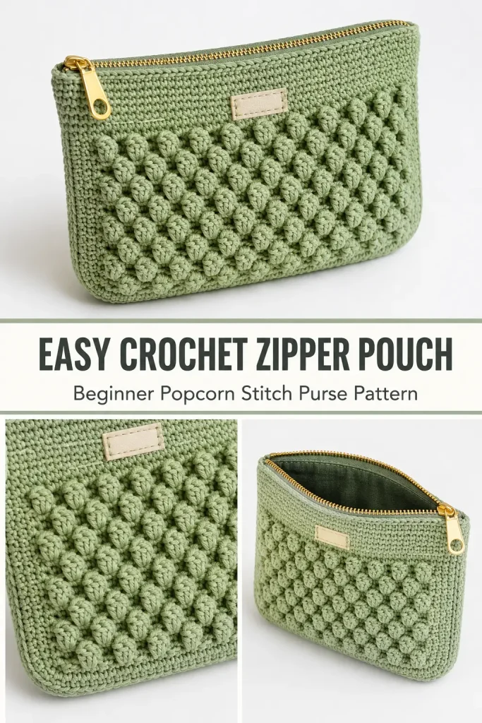 Easy Popcorn Stitch Crochet Zipper Pouch Pattern