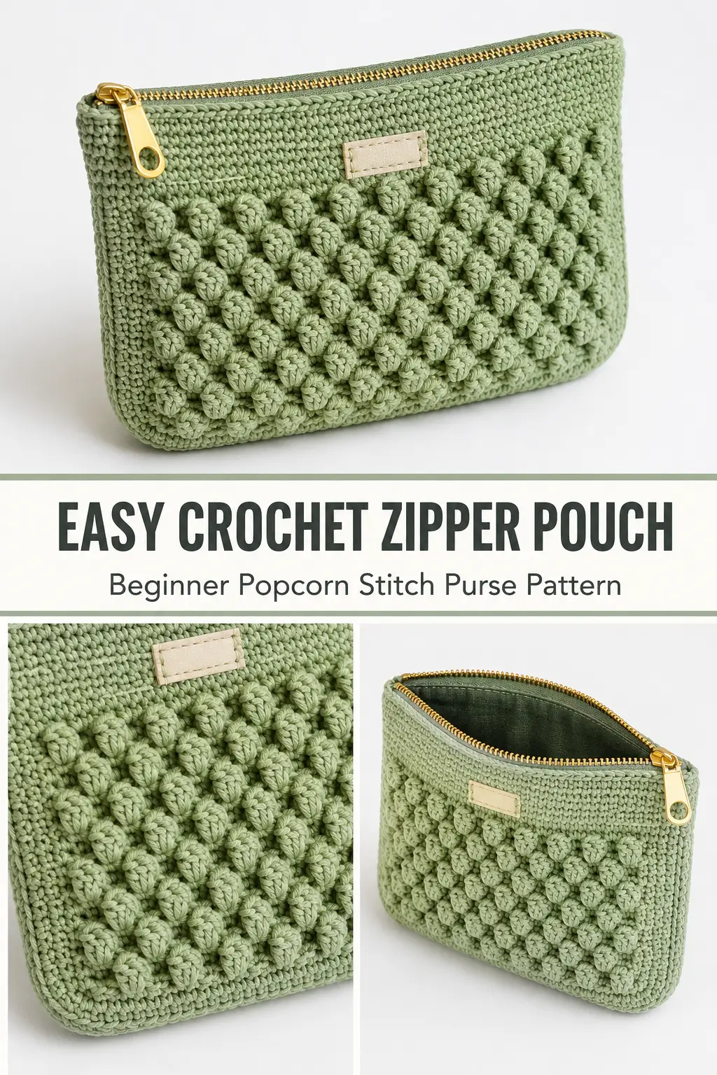 Easy Popcorn Stitch Crochet Zipper Pouch Pattern