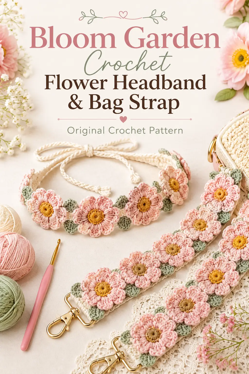 Bloom Garden Crochet Flower Headband & Bag Strap Pattern