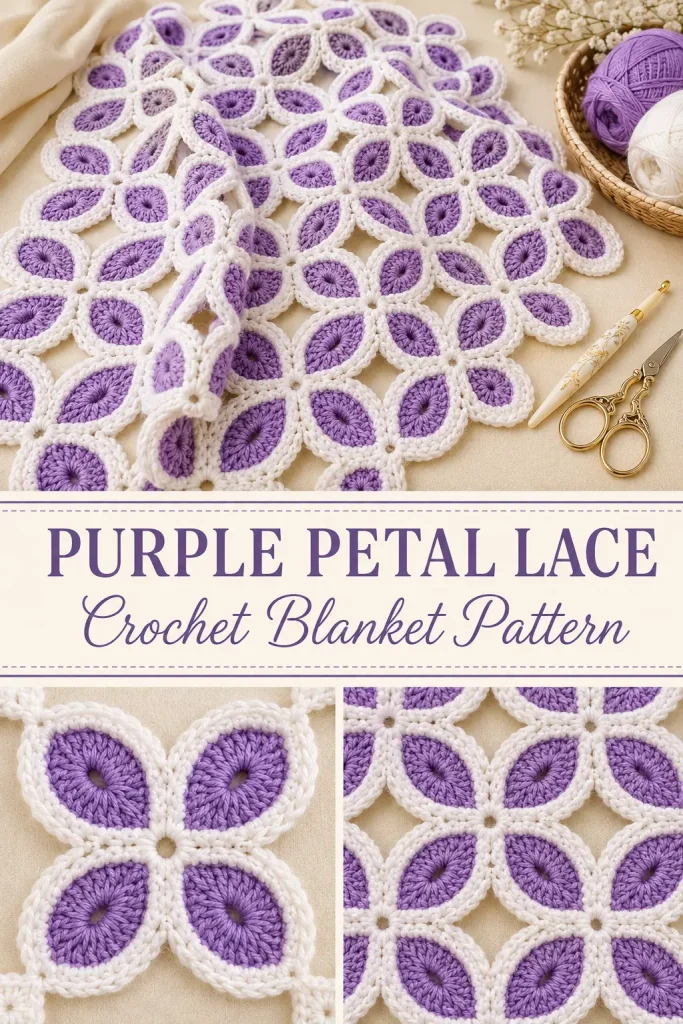 Purple Petal Lace Crochet Blanket Pattern