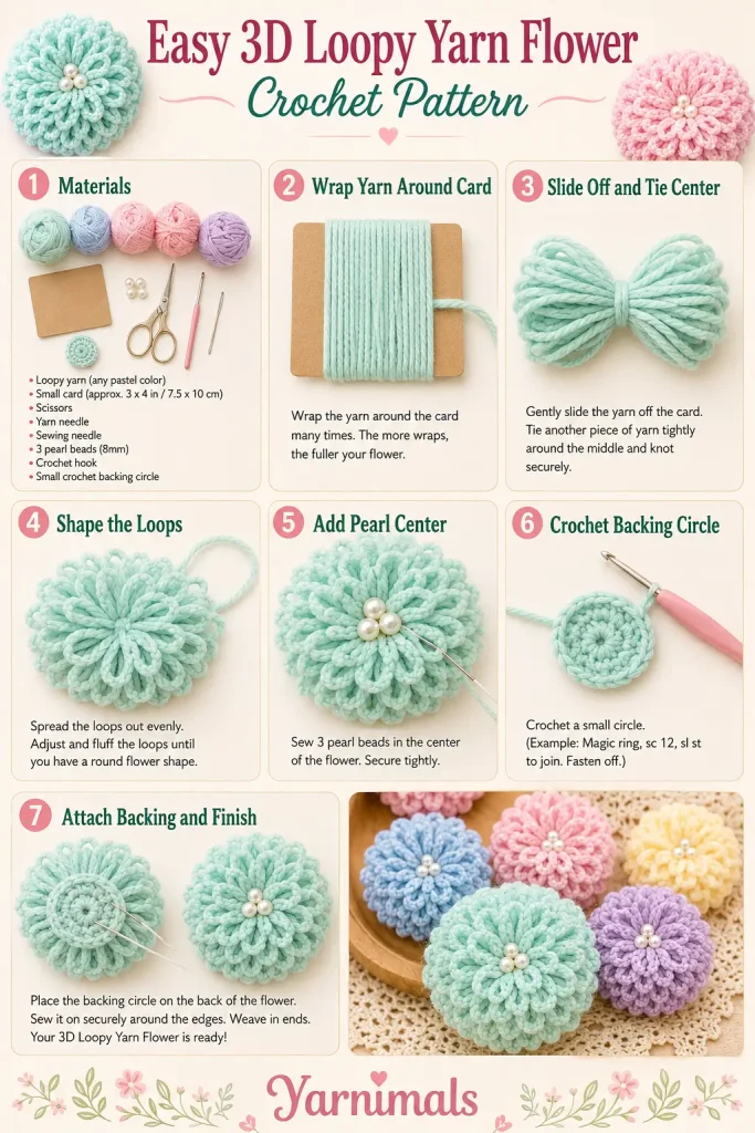Easy 3D Loopy Yarn Flower Crochet Pattern