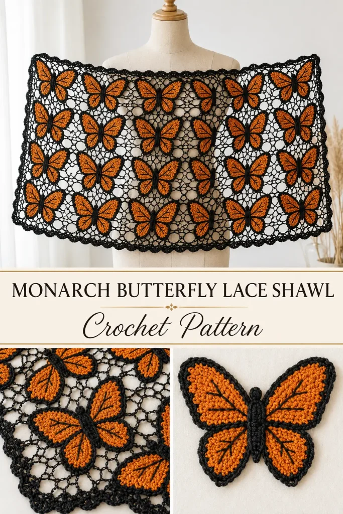 Monarch Butterfly Lace Shawl Crochet Pattern