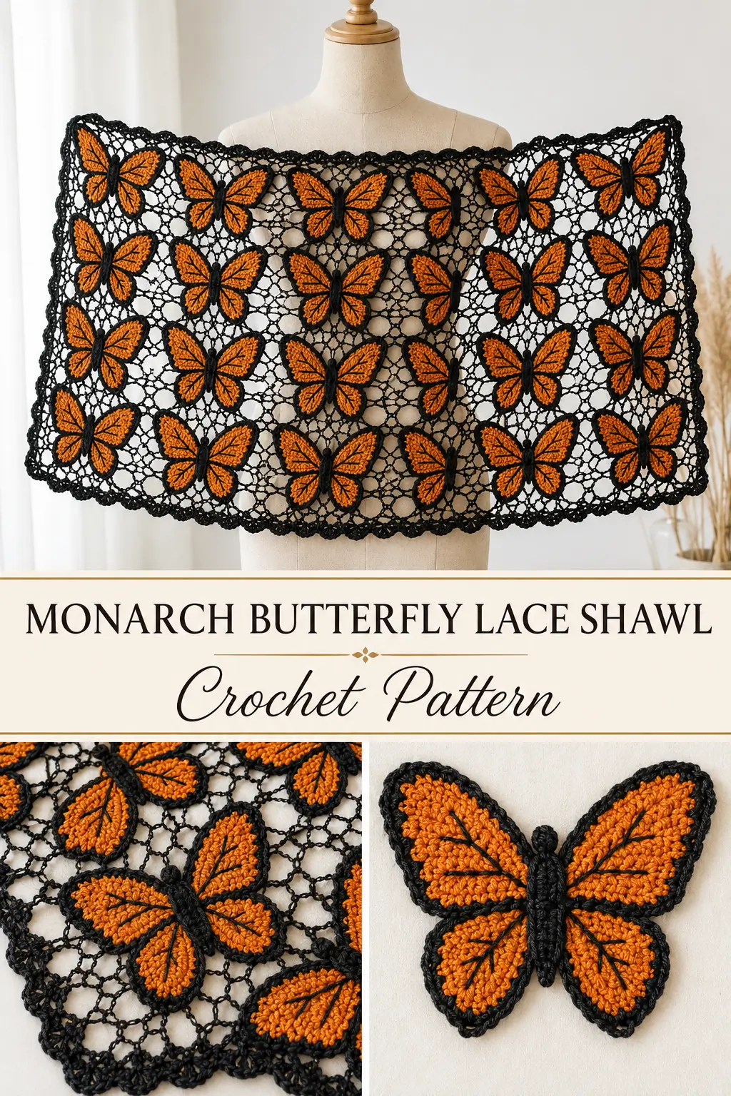 Monarch Butterfly Lace Shawl Crochet Pattern