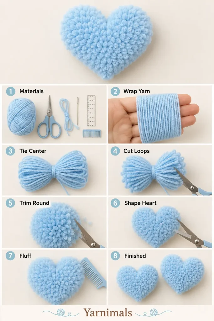 Easy Finger-Wrapped Pom Pom Heart Pattern