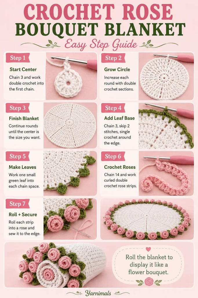 Crochet Rose Bouquet Blanket Pattern for Beginners