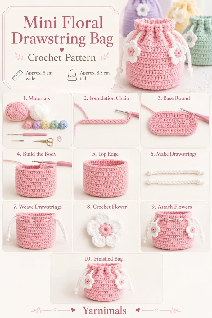Mini Floral Drawstring Bag Crochet Pattern
