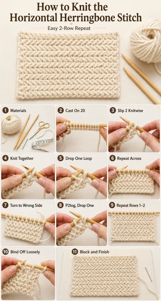 How to Knit the Horizontal Herringbone Stitch