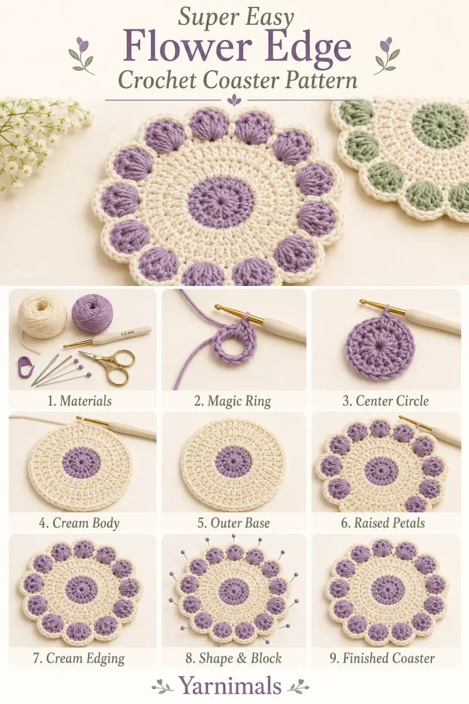 Super Easy Flower Edge Crochet Coaster Pattern