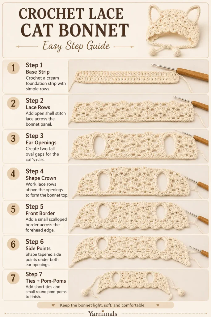 Crochet Lace Cat Bonnet Pattern with Ear Openings