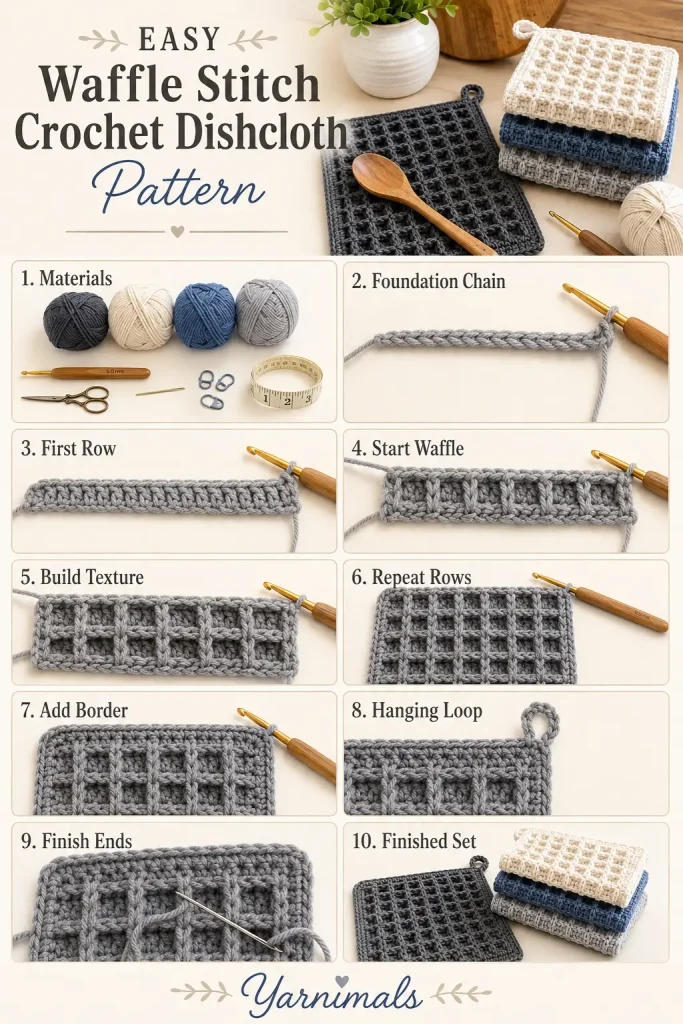 Easy Waffle Stitch Crochet Dishcloth Pattern