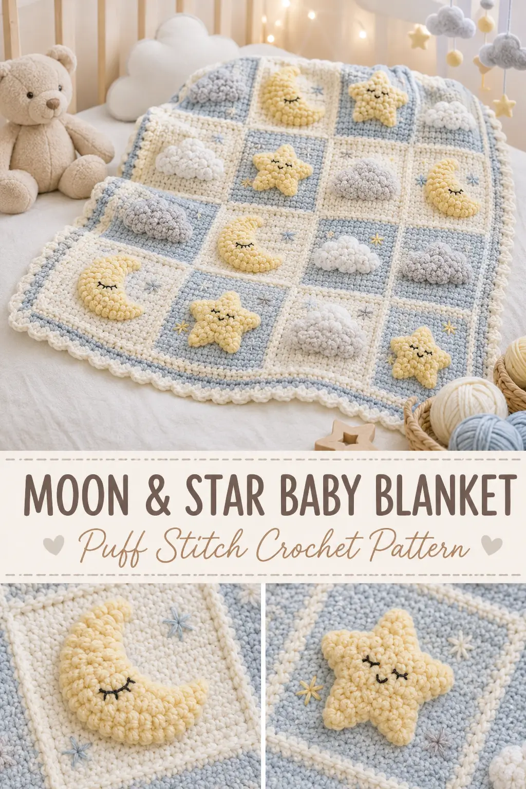 Moon & Star Baby Blanket Free Crochet Pattern