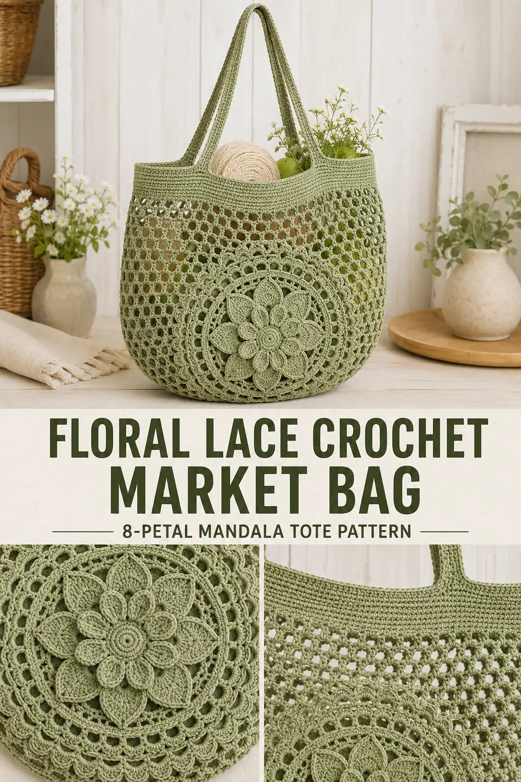 Floral Lace Crochet Market Bag Pattern