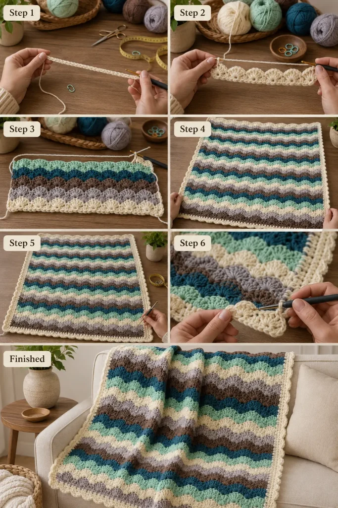 Cozy Shell Stripe Crochet Blanket Pattern