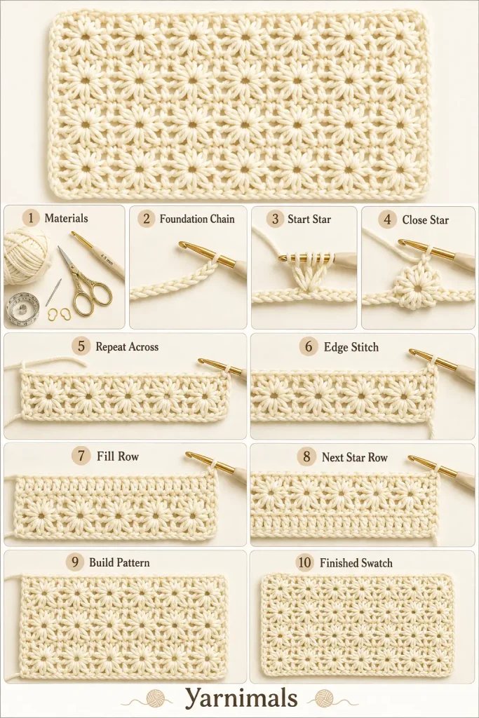 Easy Crochet Star Stitch Pattern for Blankets and Garments