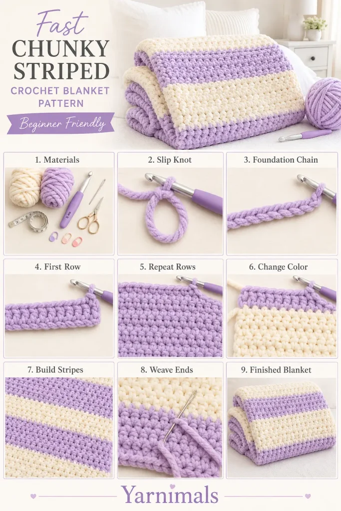 Fast Chunky Striped Crochet Blanket Pattern