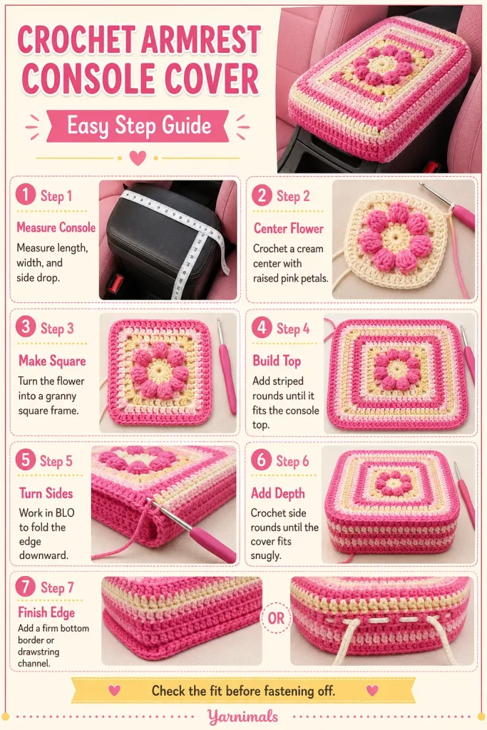 Crochet Armrest Console Cover Pattern with Flower Granny Square