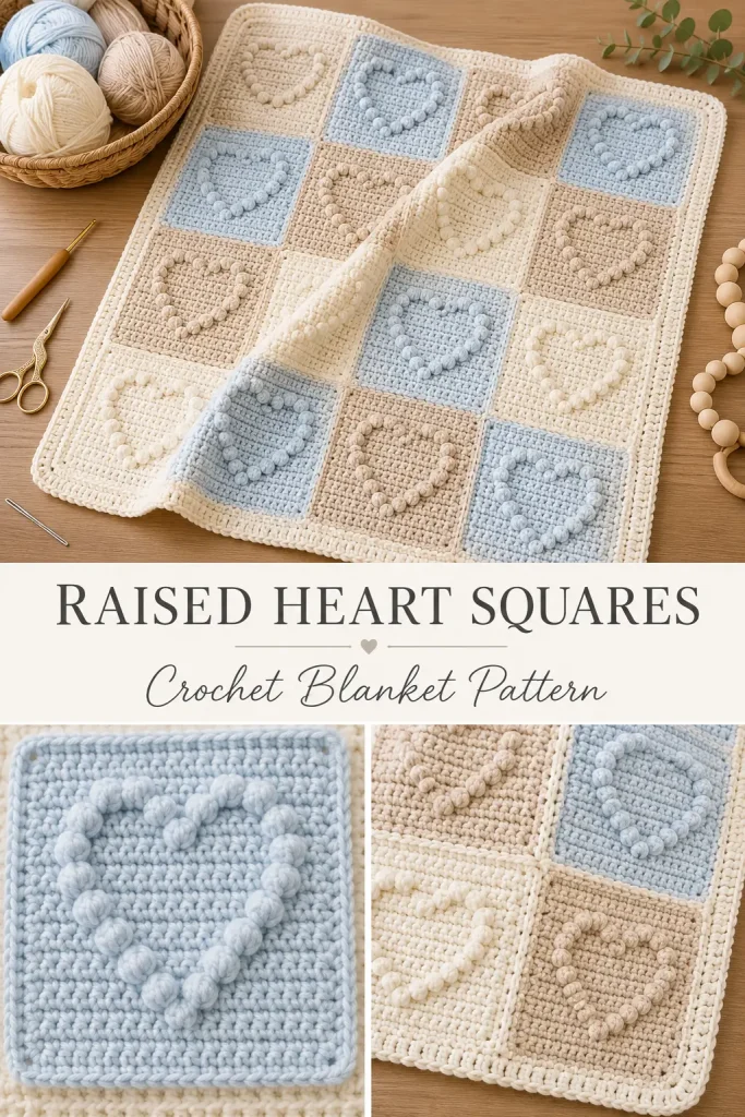 Raised Heart Granny Square Blanket Pattern