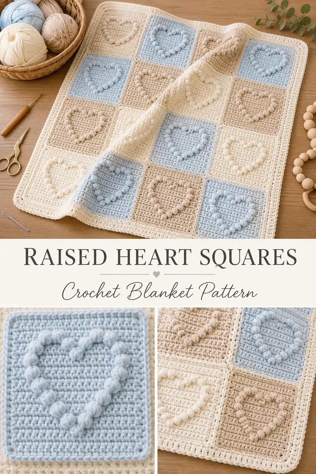 Raised Heart Granny Square Blanket Pattern