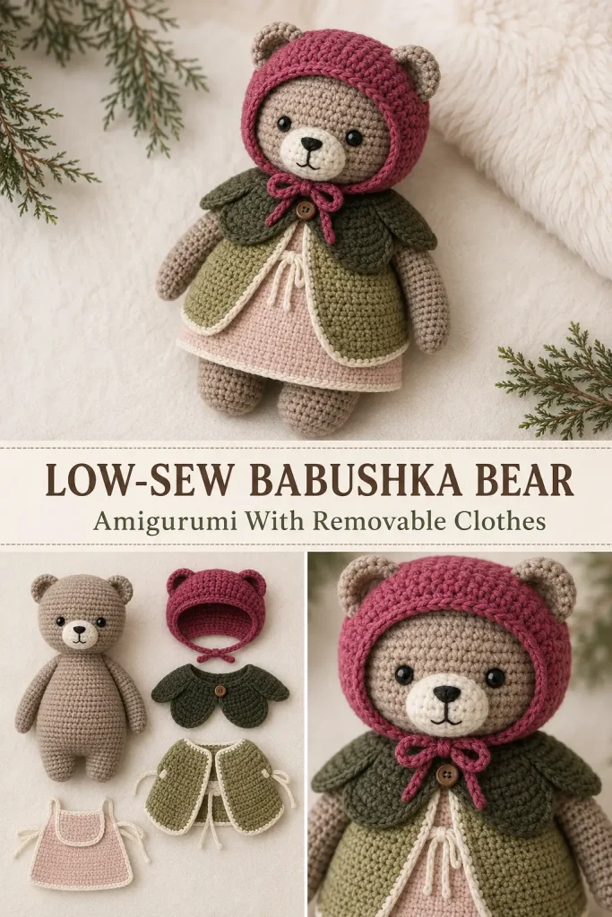 Low-Sew Babushka Bear Crochet Pattern With Removable Clothes