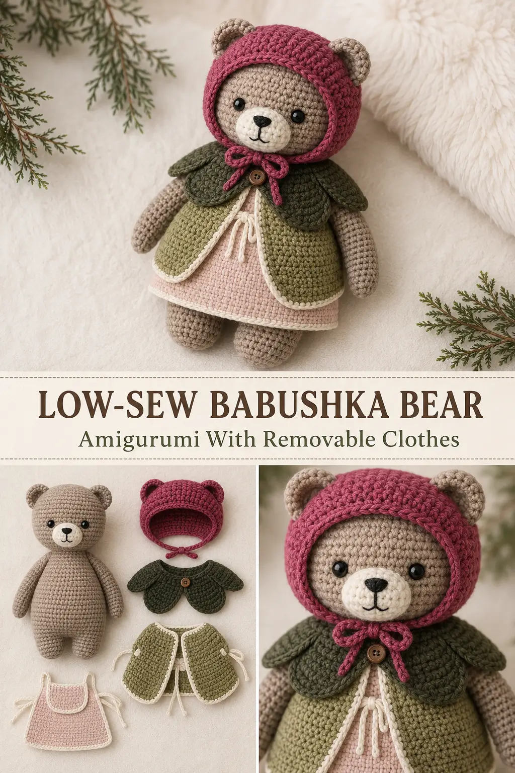 Low-Sew Babushka Bear Crochet Pattern With Removable Clothes