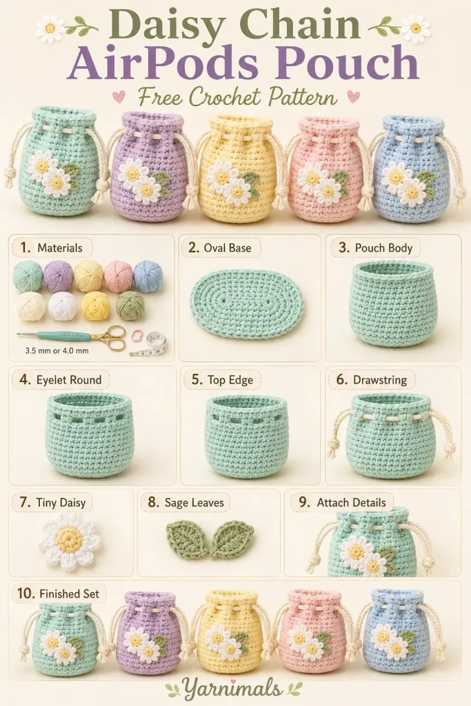 Daisy Chain AirPods Pouch Free Crochet Pattern