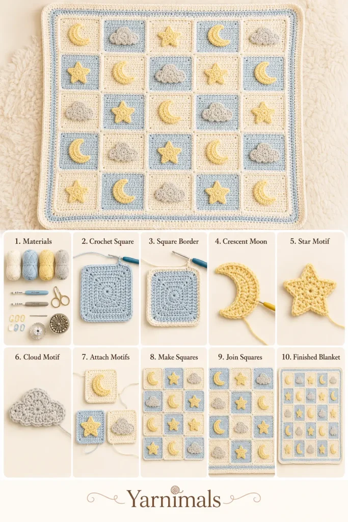 Moon & Star Baby Blanket Free Crochet Pattern