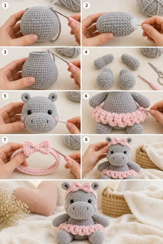 Bella Bubbles Hippo Ballerina Amigurumi Crochet Pattern