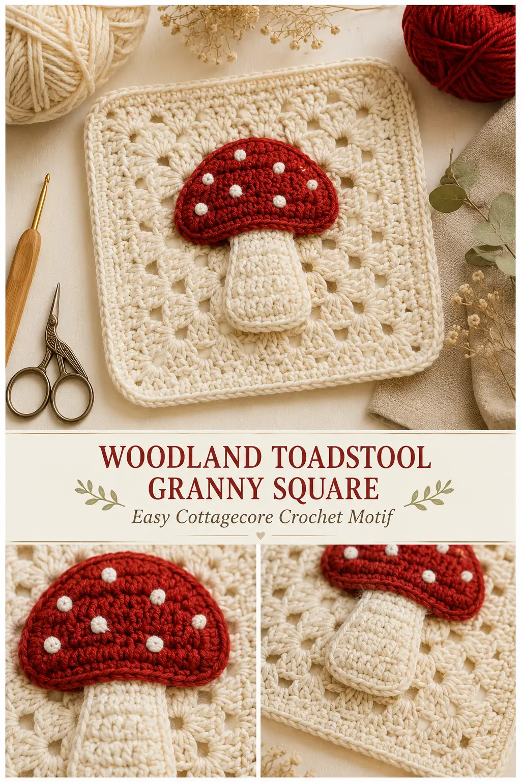Woodland Toadstool Granny Square Crochet Pattern