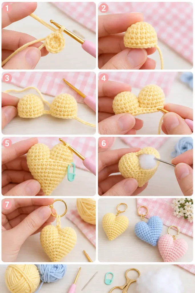 Beginner 3D Crochet Heart Keychain Pattern