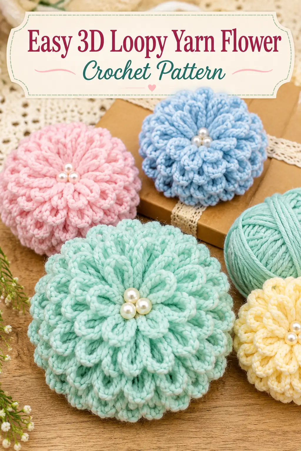 Easy 3D Loopy Yarn Flower Crochet Pattern