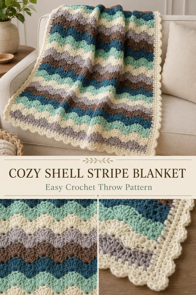 Cozy Shell Stripe Crochet Blanket Pattern