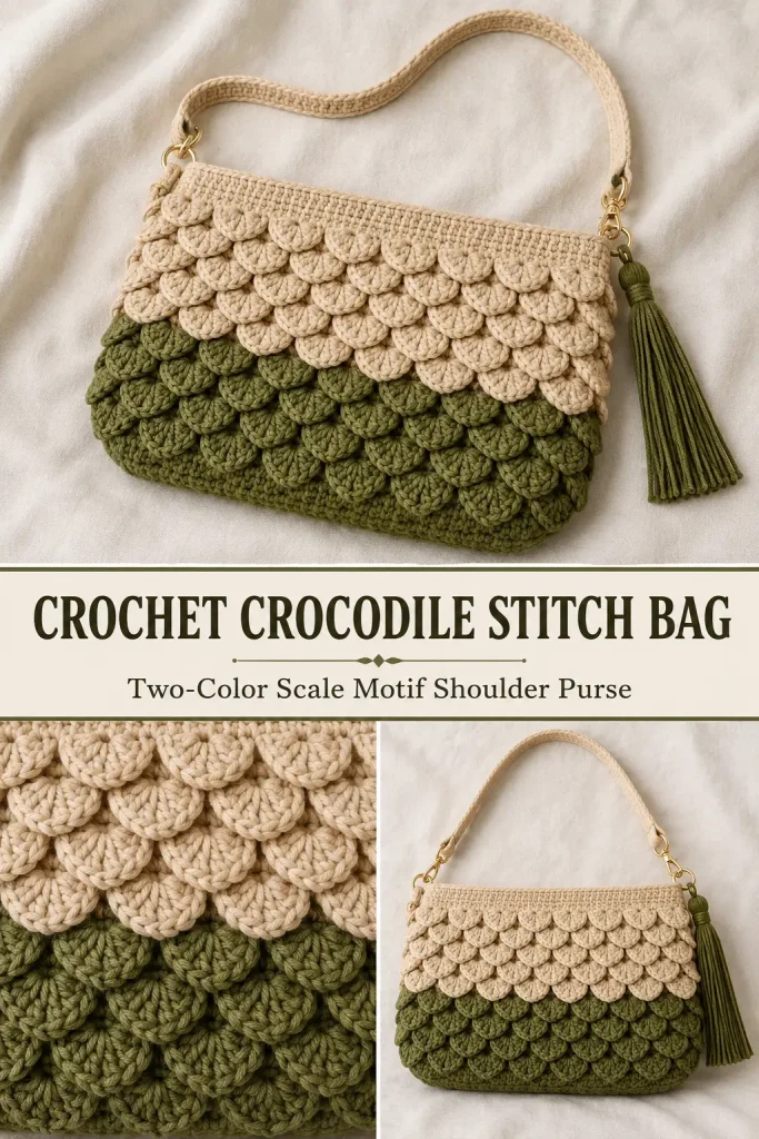 Easy Crocodile Stitch Crochet Shoulder Bag Pattern