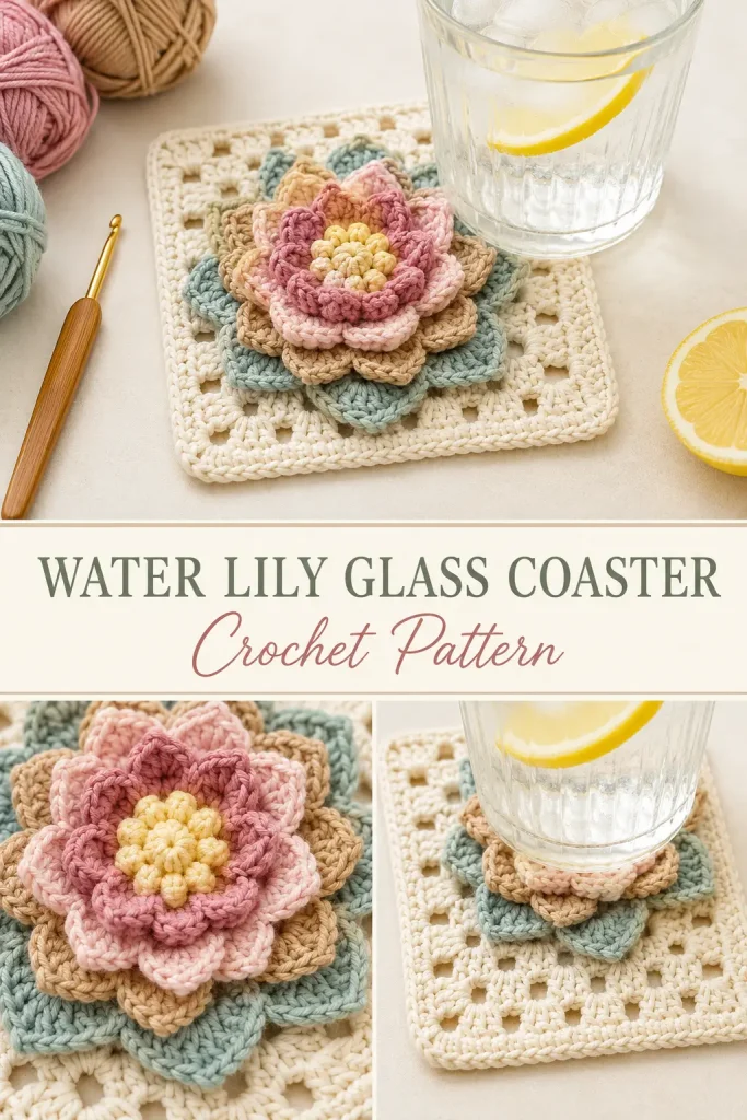 Water Lily Glass Coaster Crochet Pattern