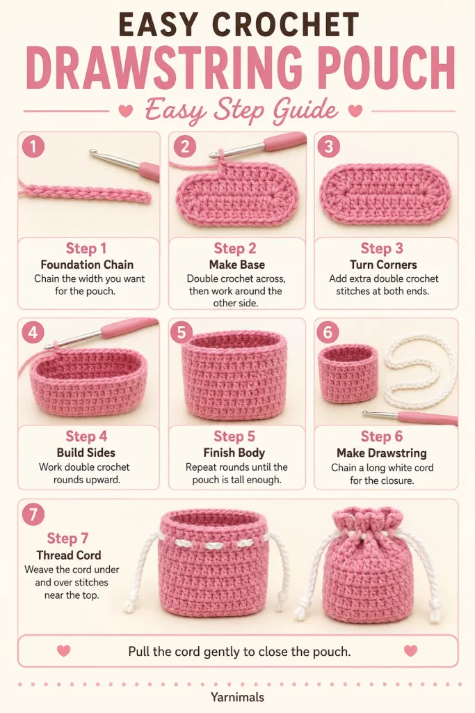 Easy Crochet Drawstring Pouch Pattern for Absolute Beginners