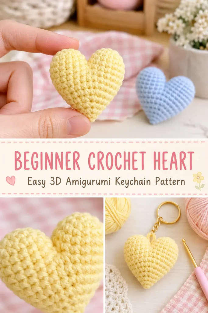 Beginner 3D Crochet Heart Keychain Pattern