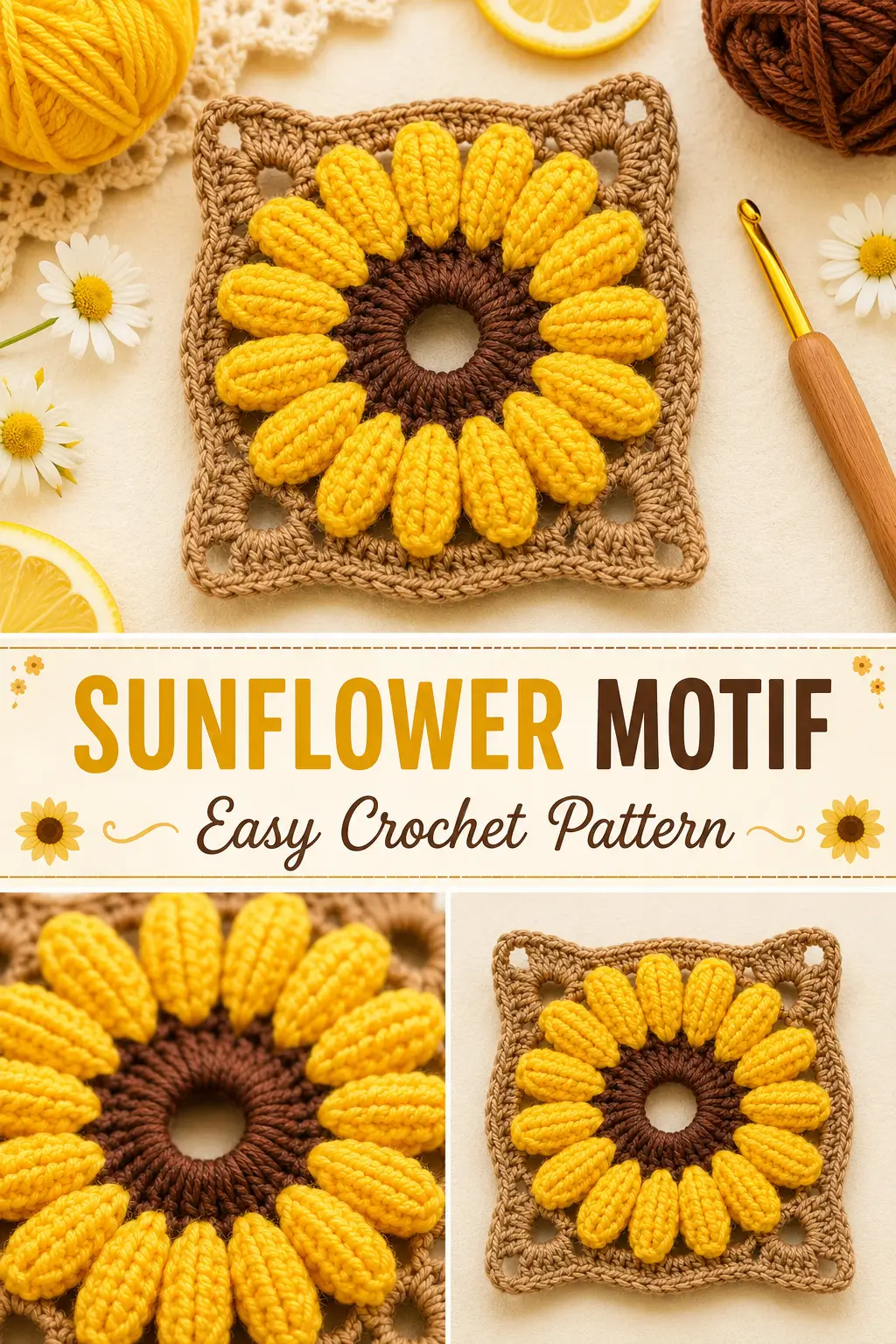 Easy Sunflower Tones Crochet Motif Pattern