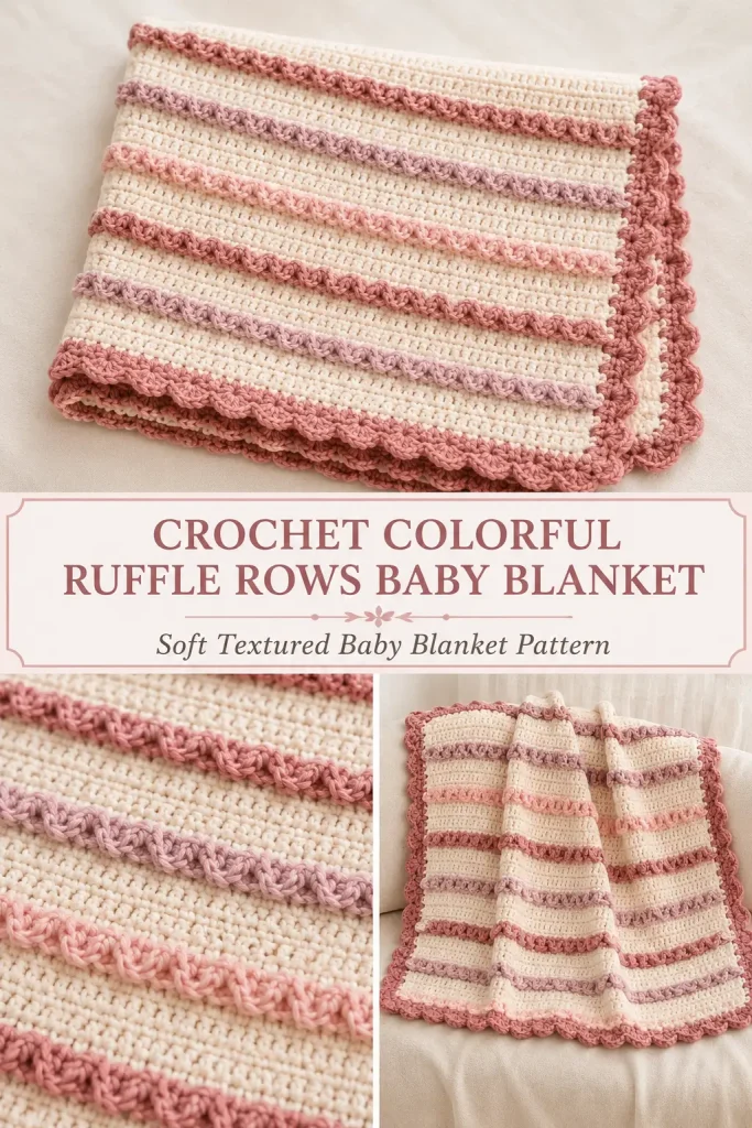 Crochet Colorful Ruffle Rows Baby Blanket Pattern