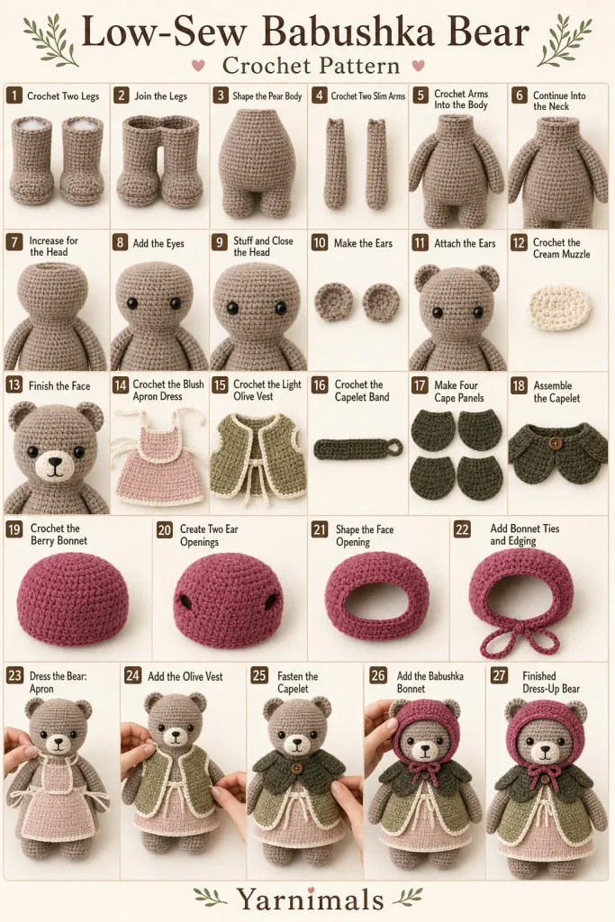 Low-Sew Babushka Bear Crochet Pattern With Removable Clothes