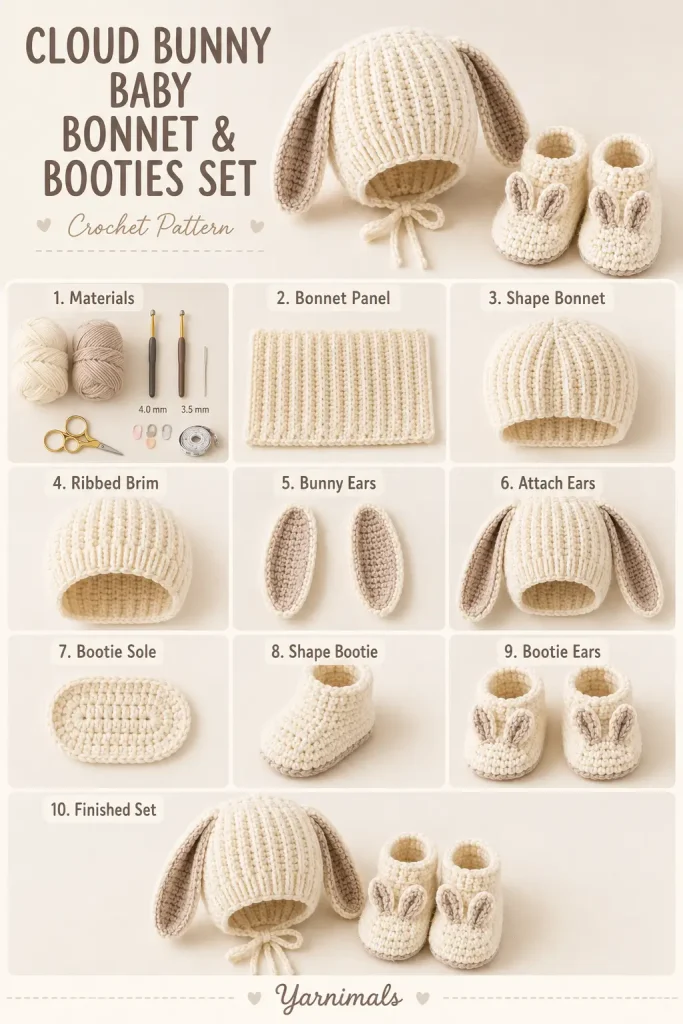 Cloud Bunny Baby Bonnet & Booties Set Free Crochet Pattern