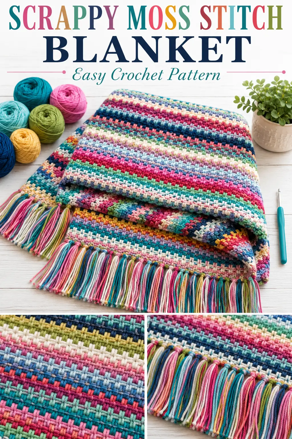 Scrappy Moss Stitch Blanket Crochet Pattern