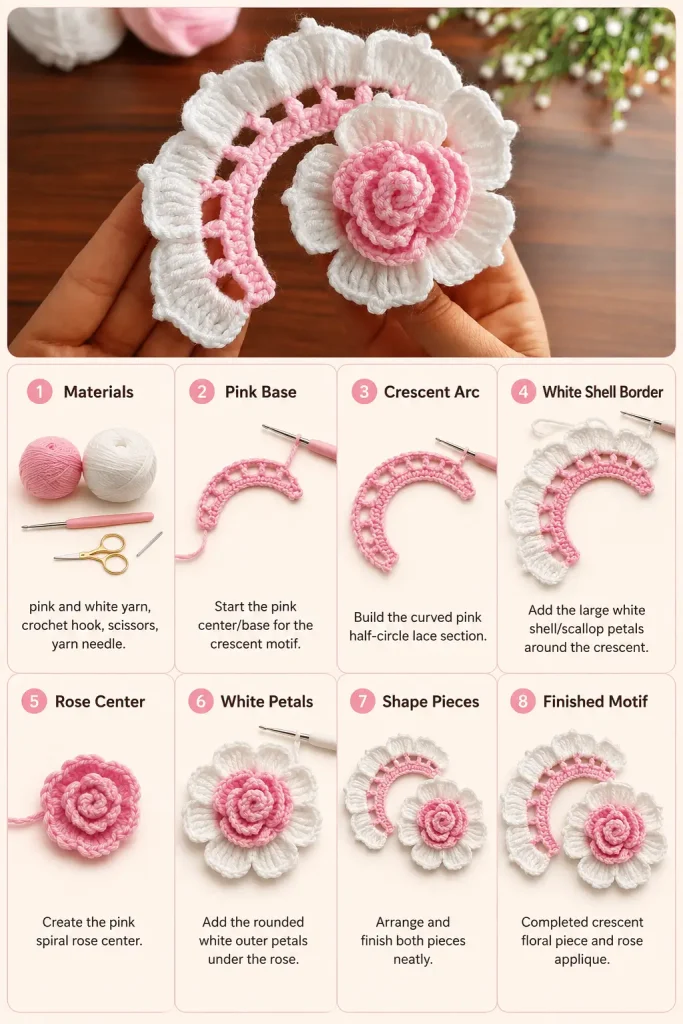 3D Rose Flower Crochet Motif Free Pattern