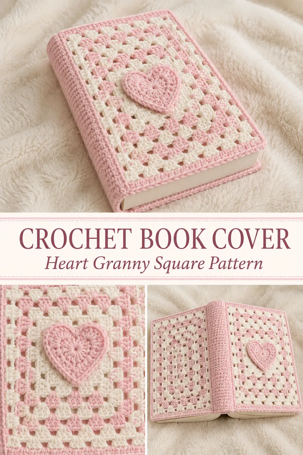 Crochet Book Cover From a Heart Granny Square